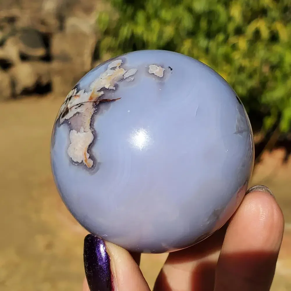 Light Blue Flower Agate Crystal Stone Sphere 180 grams 51 mm